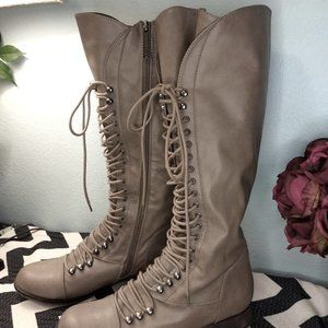 Breckelles Lace Up Taupe Boots